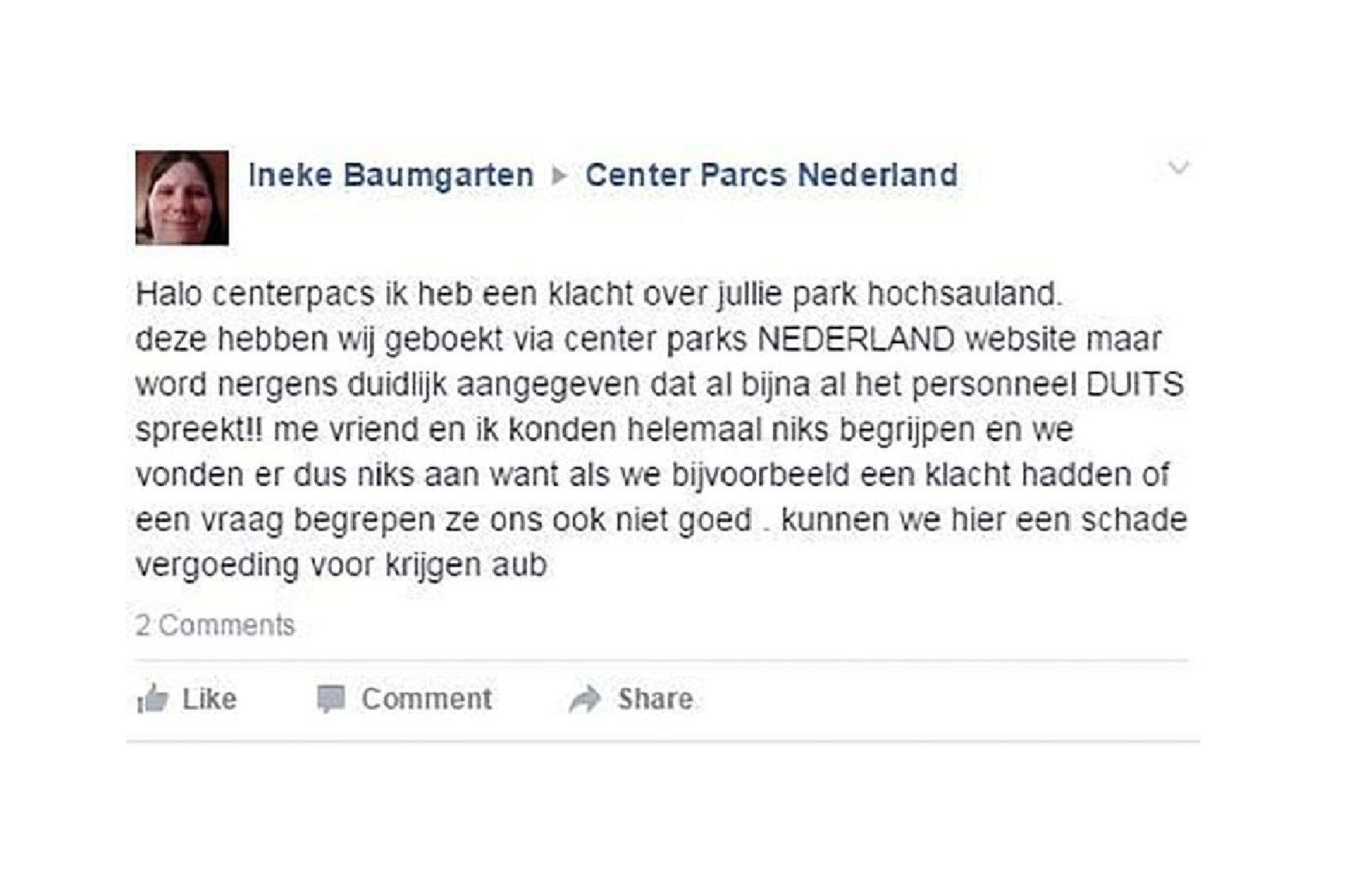 Ineke is WOEST op Center Parcs na antwoord op klacht