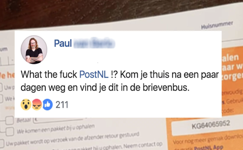 Creatieve PostNL bezorger laat briefje achter op de deurmat van Paul, maar Paul is boos: