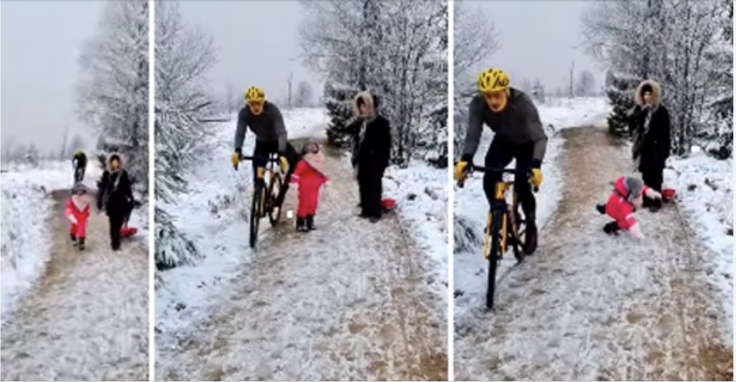 Video: Fietser geeft kniestoot aan 5-jarig meisje zodat fietstochtje niet onderbroken wordt