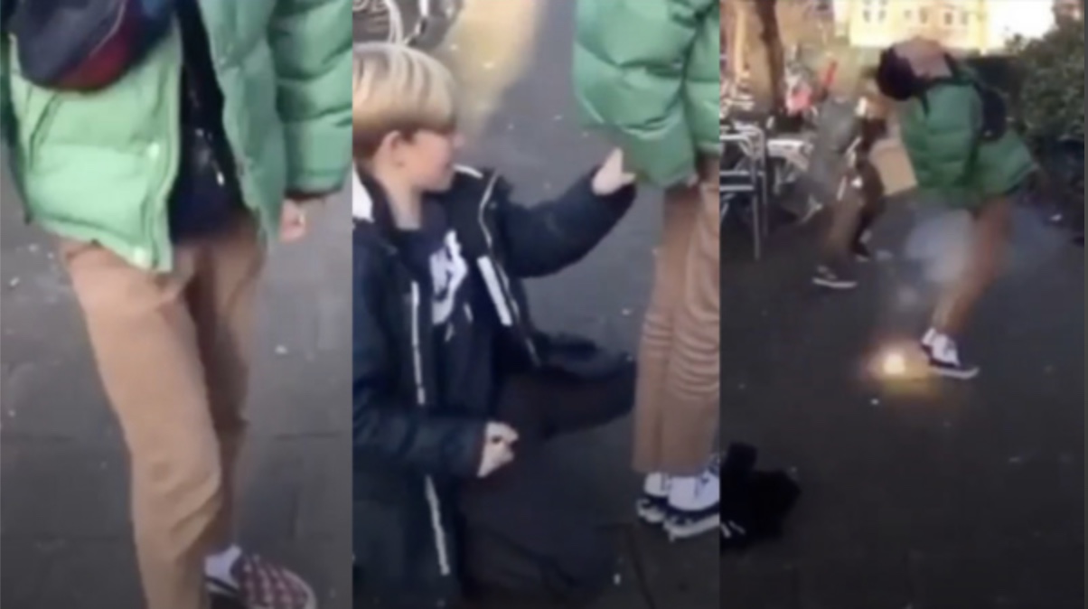 Video: jong Nederlands jongetje stopt vuurwerk in eigen bilnaad