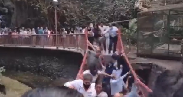 Vreselijke beelden: Nieuwe loopbrug stort in, tientallen mensen vallen naar beneden