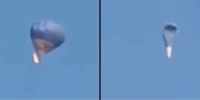 Luchtballon met gezin vliegt in de hens en stort neer: omstander filmt alles