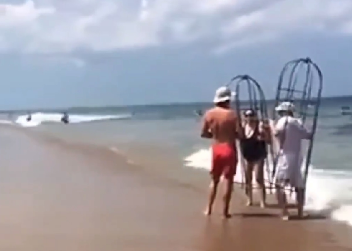 Bejaarden gaan de zee in met loopkooien: ''Bang voor haaien''