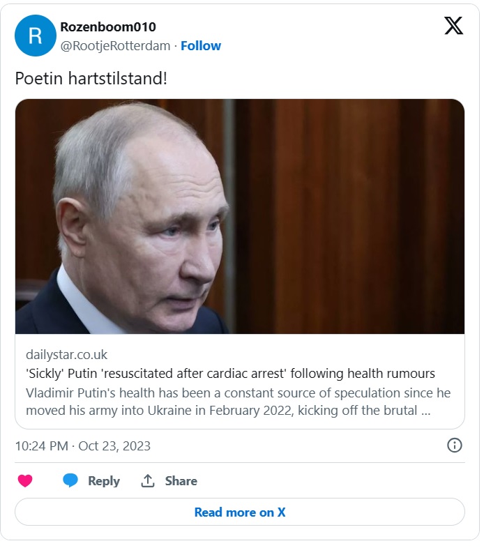'Vladimir Poetin gereanimeerd na hartstilstand'