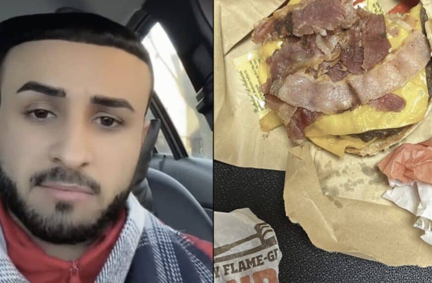 Islamitische man doodziek door hamburger met spek: “Alles onder gekotst”